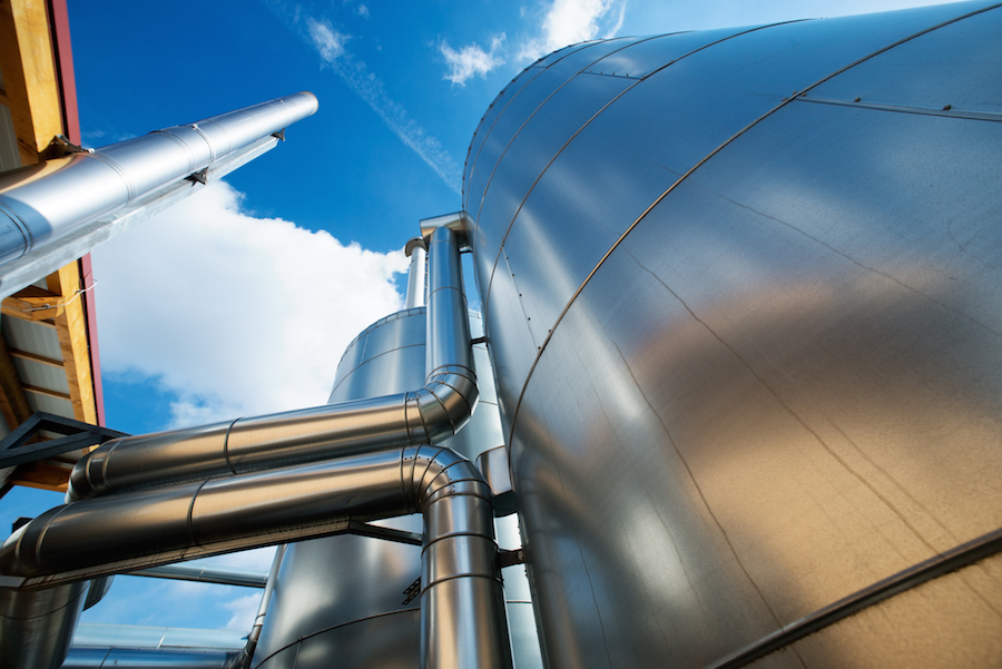 Detail shot of the buffer vessel from a modern biomass plant.