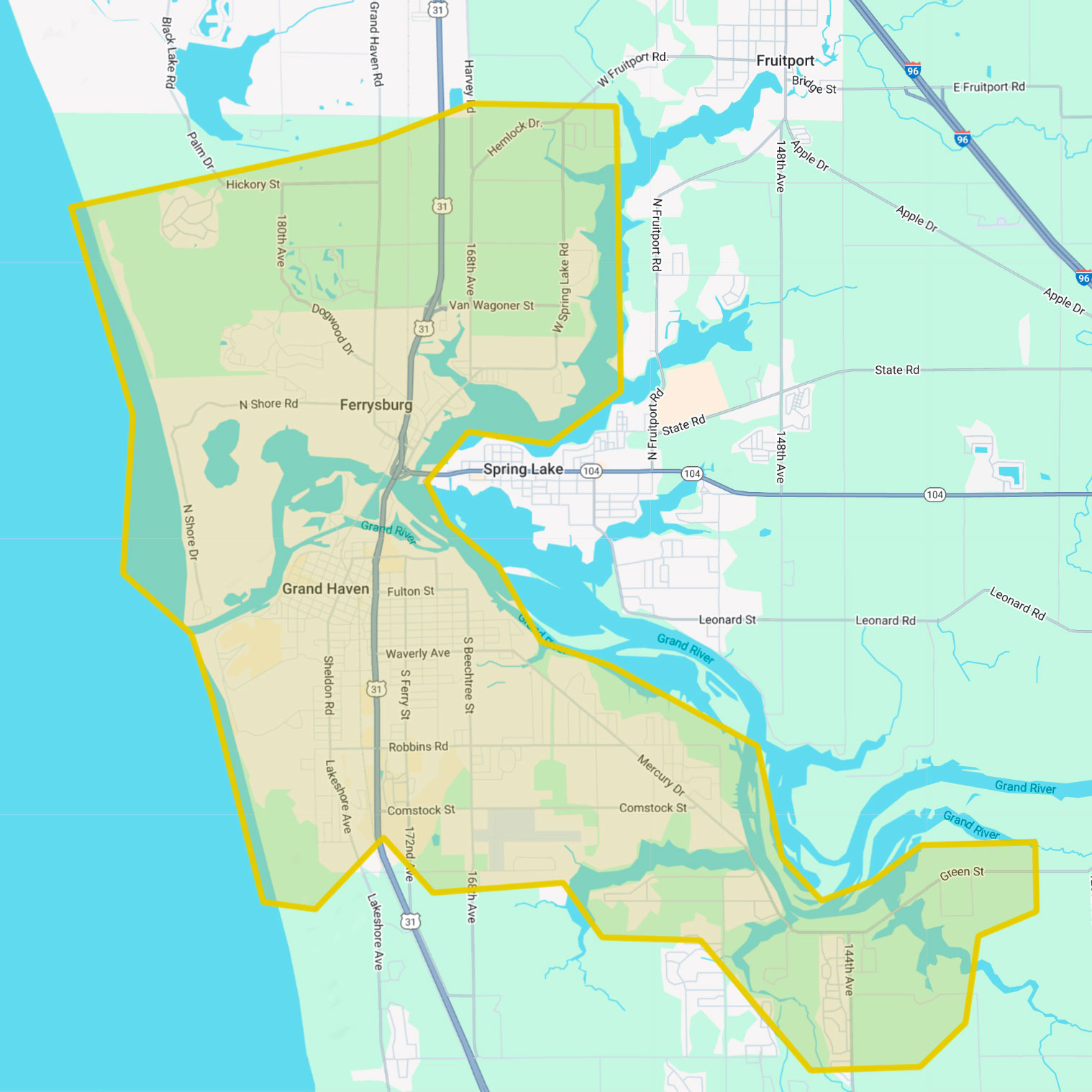 Grand-Haven-BLP-Service-Area map showing BLP service area