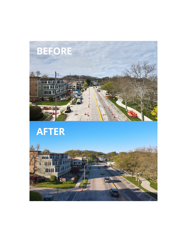 a before and after photo of harbor drive electrical lines
