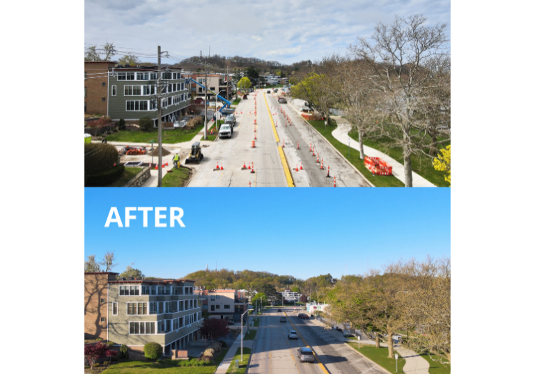 a before and after photo of harbor drive electrical lines