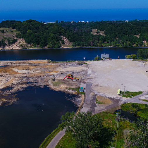 clearing land along the channel